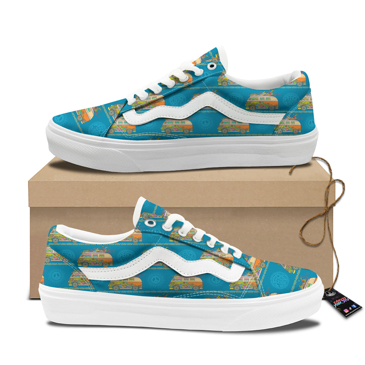 Van Hippie Vintage Print Pattern Skate Shoes-grizzshop