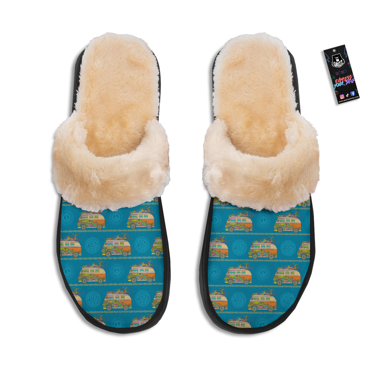 Van Hippie Vintage Print Pattern Slippers-grizzshop
