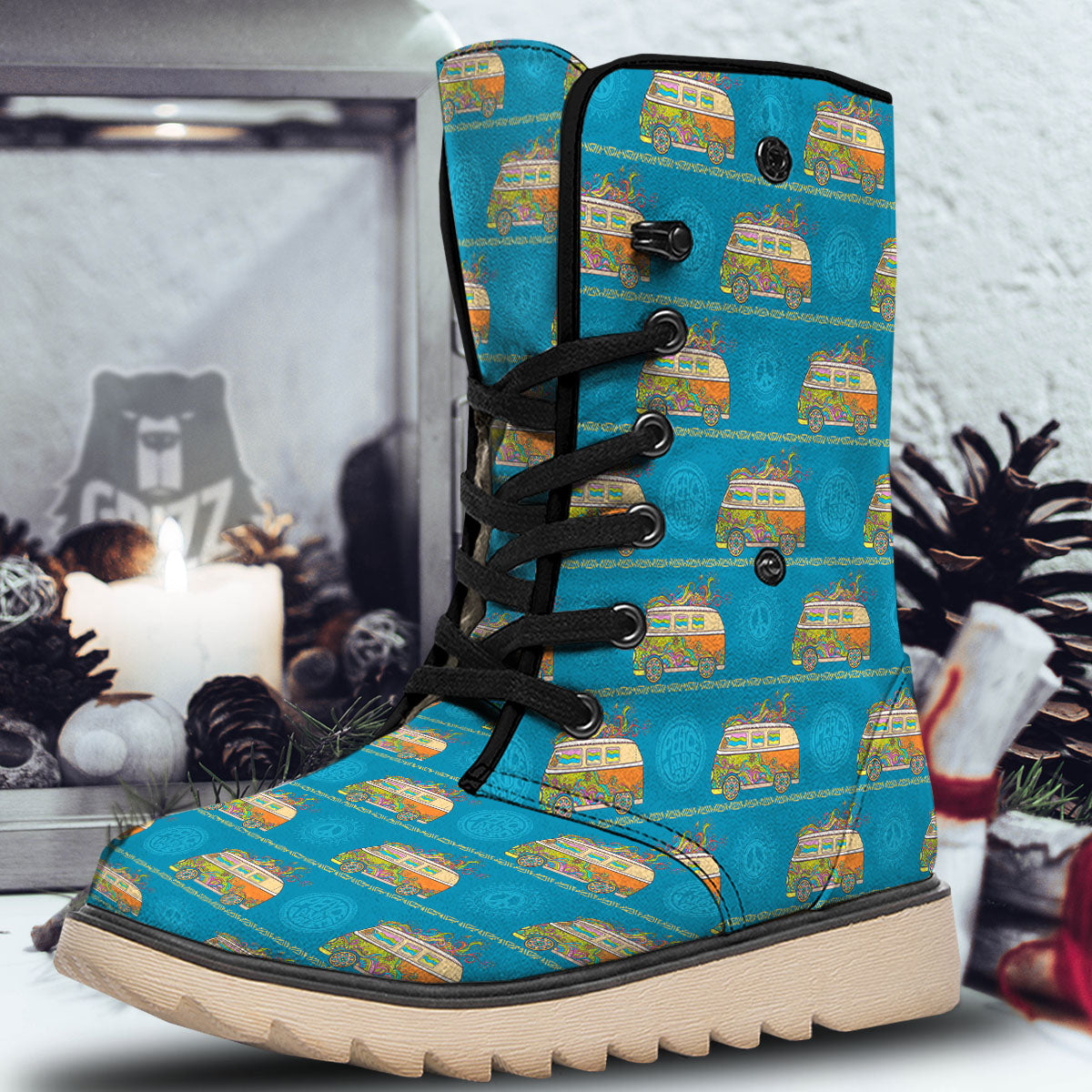 Van Hippie Vintage Print Pattern Snow Boots-grizzshop