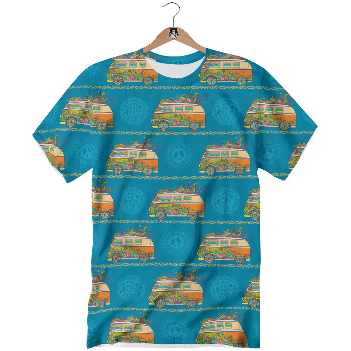 Van Hippie Vintage Print Pattern T-Shirt-grizzshop