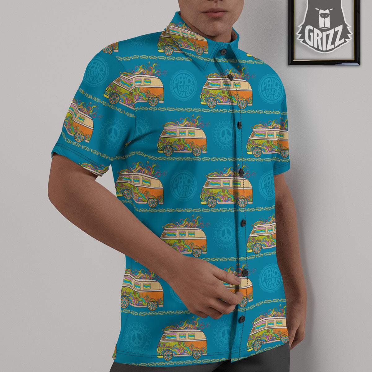 Van Hippie Vintage Print Pattern Untucked Shirts-grizzshop