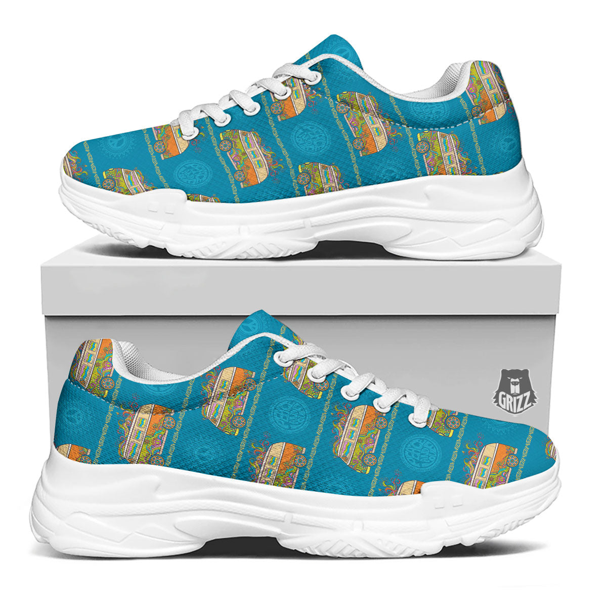 Van Hippie Vintage Print Pattern White Chunky Shoes-grizzshop