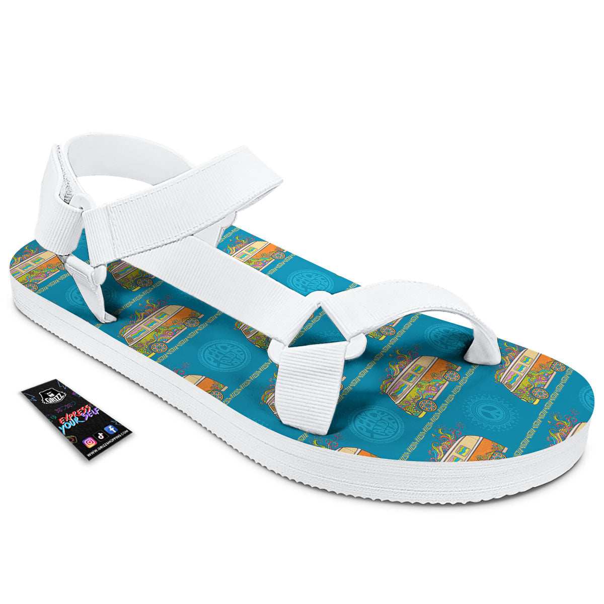 Van Hippie Vintage Print Pattern White Open Toe Sandals-grizzshop