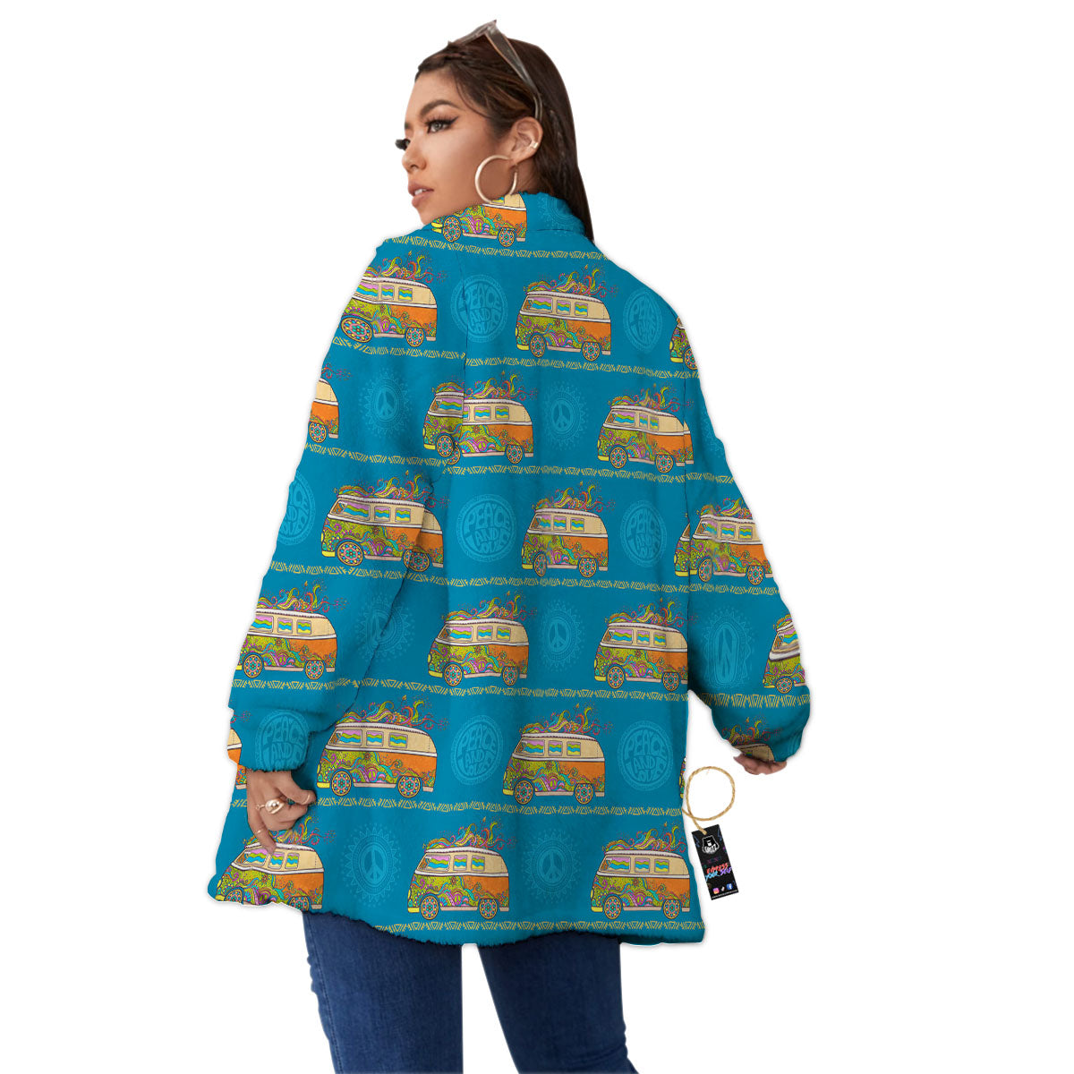 Van Hippie Vintage Print Pattern Women's Sherpa Jacket-grizzshop
