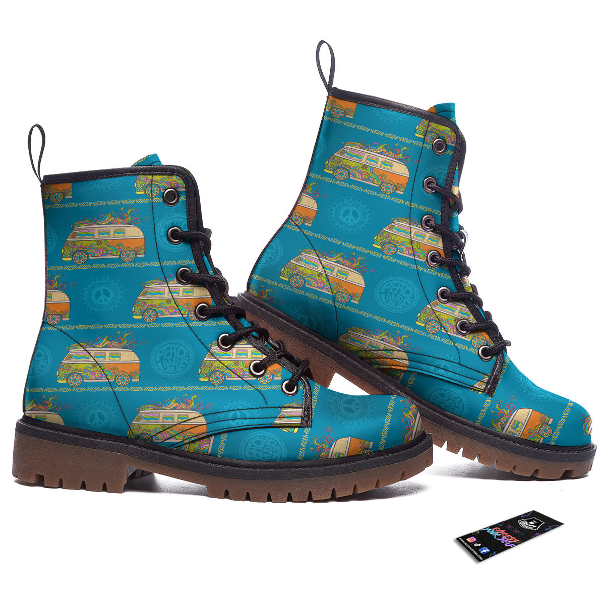 Van Hippie Vintage Print Pattern Work Boots-grizzshop