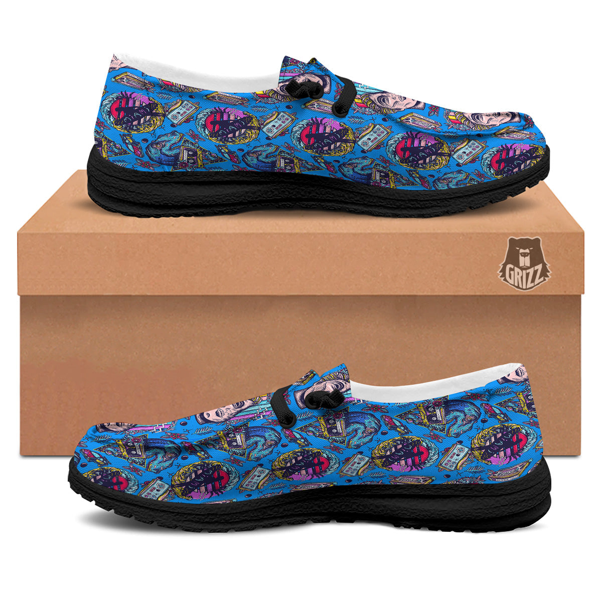 Vaporwave Art Cyberpunk Print Pattern Black Loafers-grizzshop