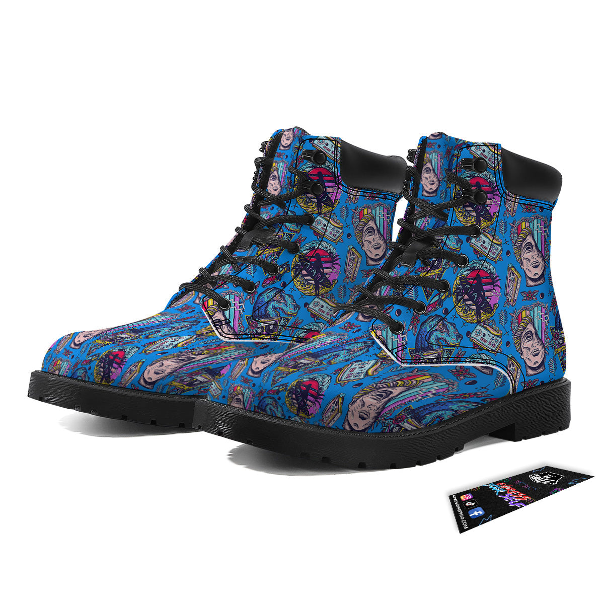 Vaporwave Art Cyberpunk Print Pattern Boots-grizzshop