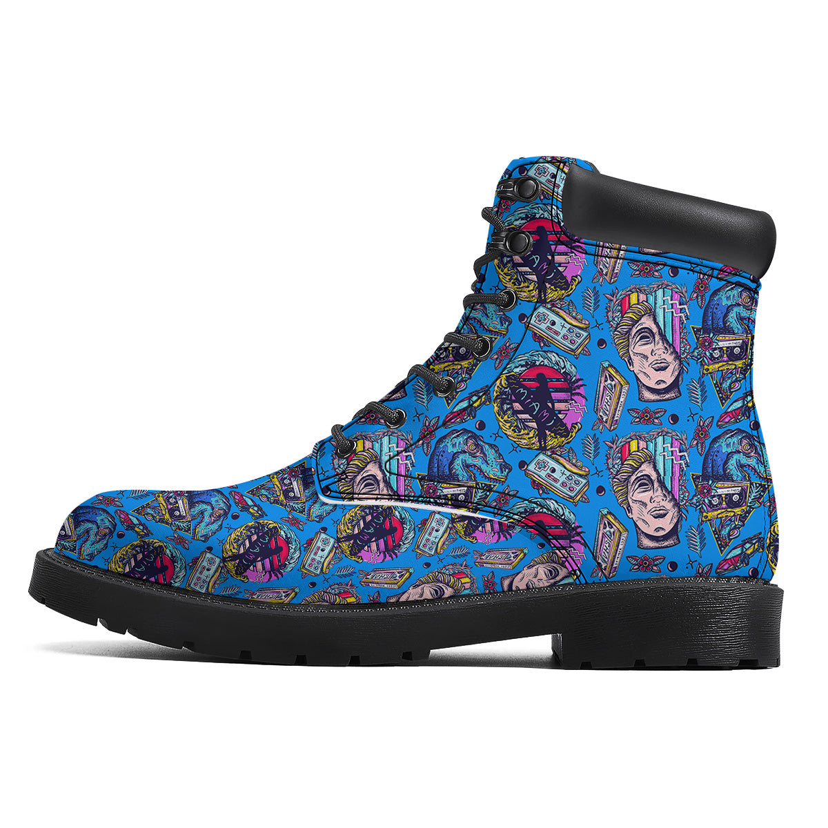 Vaporwave Art Cyberpunk Print Pattern Boots-grizzshop