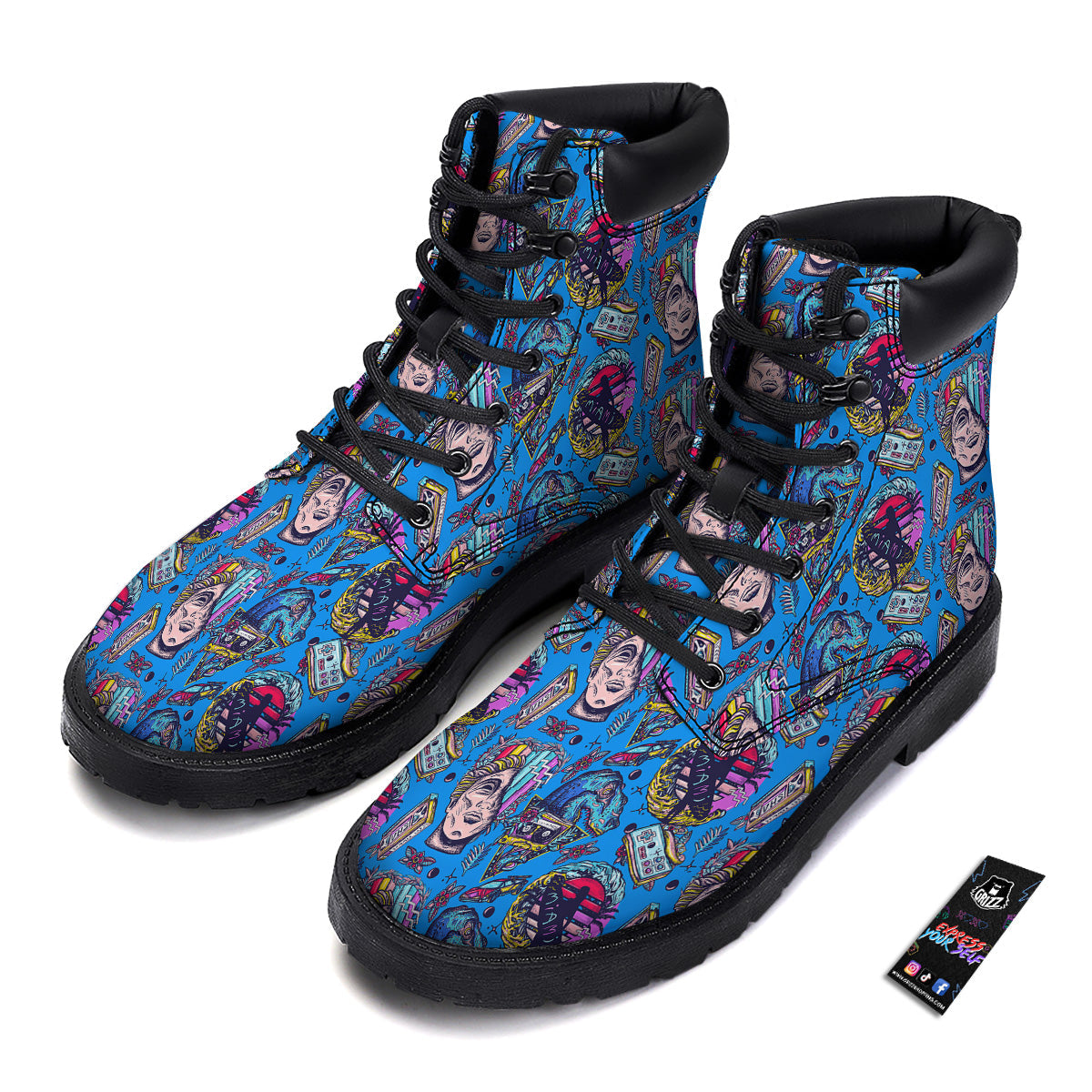 Vaporwave Art Cyberpunk Print Pattern Boots-grizzshop
