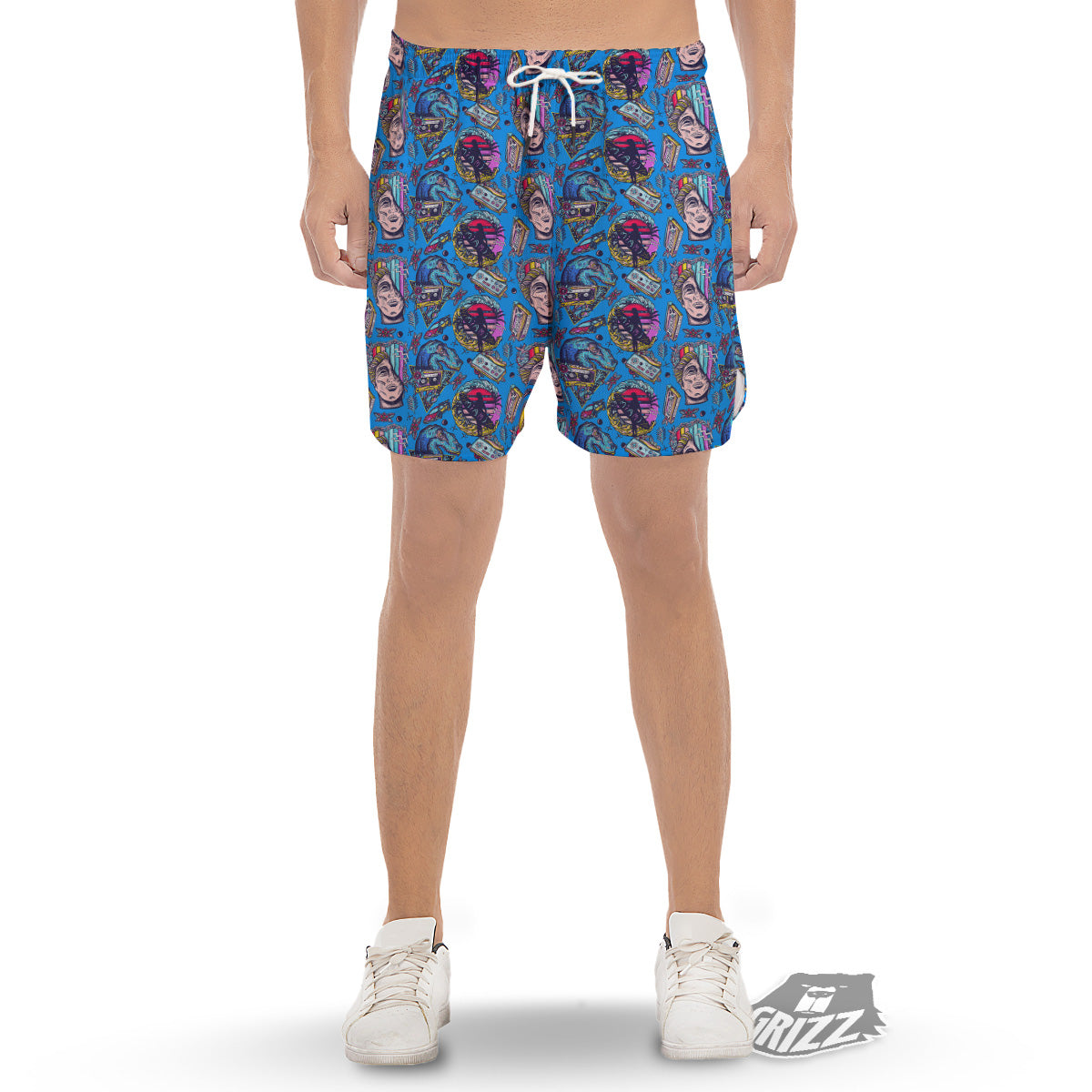 Vaporwave Art Cyberpunk Print Pattern Men's Gym Shorts-grizzshop