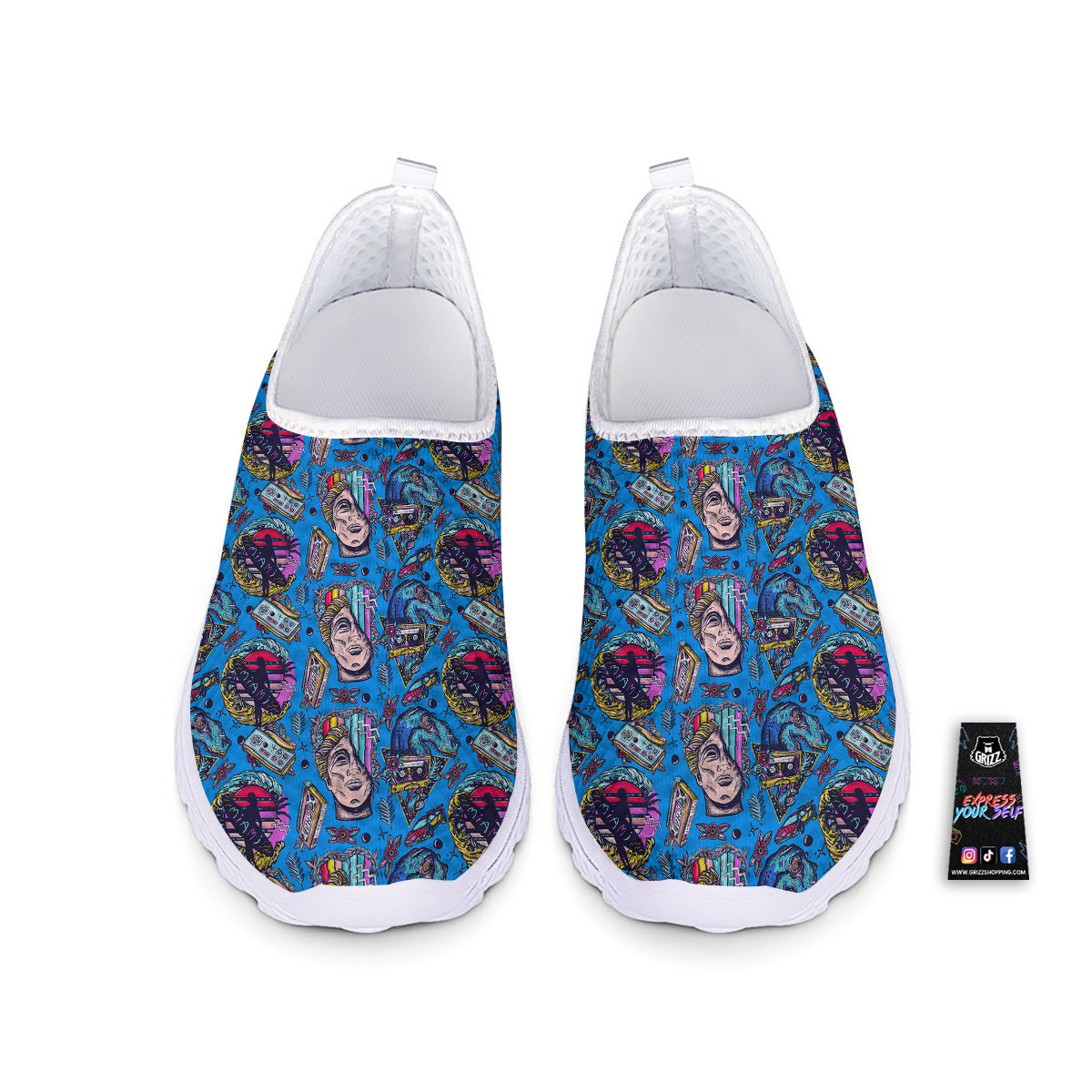 Vaporwave Art Cyberpunk Print Pattern Nurse Shoes-grizzshop
