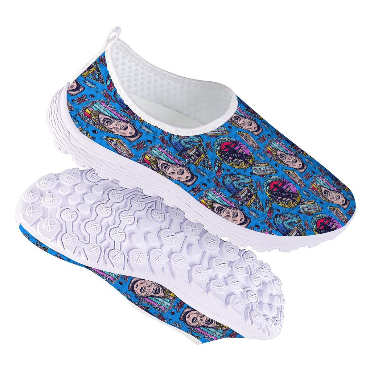 Vaporwave Art Cyberpunk Print Pattern Nurse Shoes-grizzshop