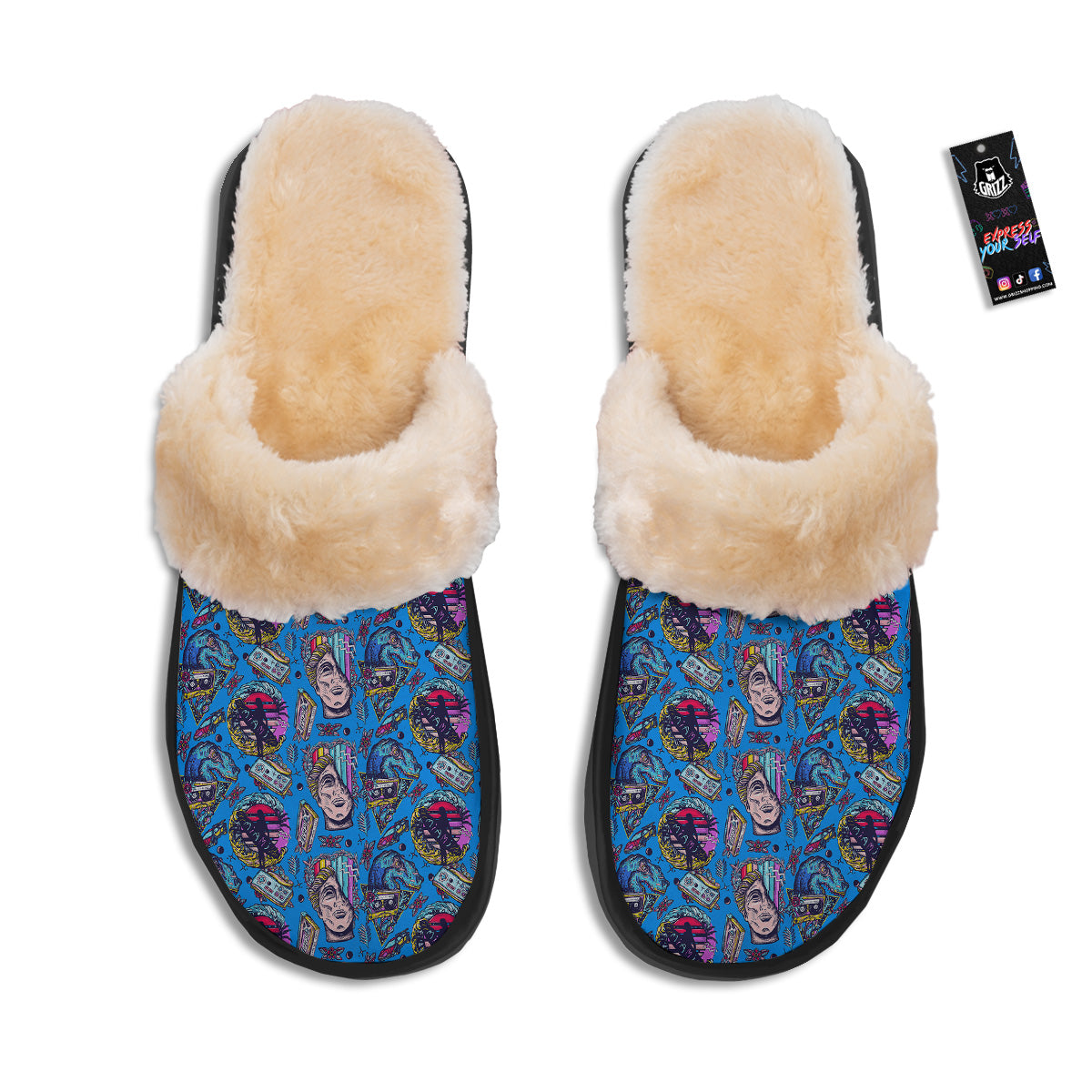 Vaporwave Art Cyberpunk Print Pattern Slippers-grizzshop