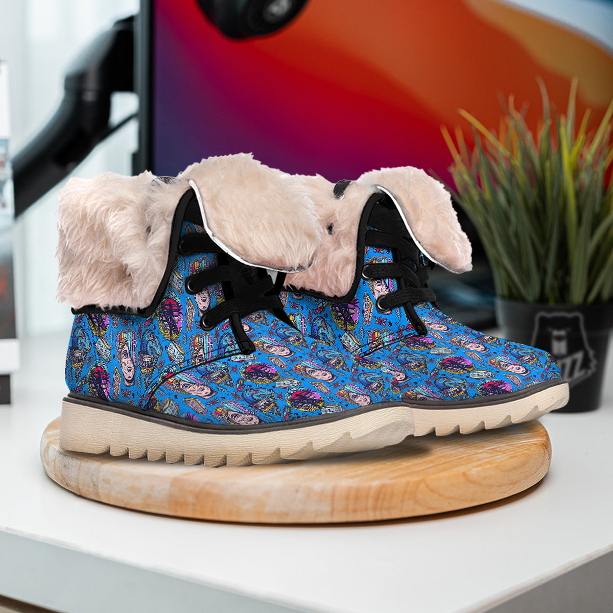 Vaporwave Art Cyberpunk Print Pattern Snow Boots-grizzshop