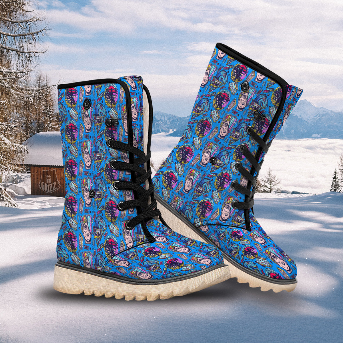 Vaporwave Art Cyberpunk Print Pattern Snow Boots-grizzshop