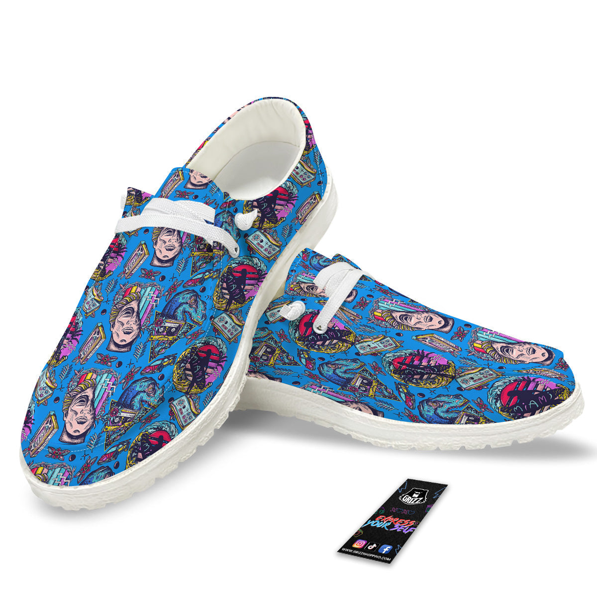 Vaporwave Art Cyberpunk Print Pattern White Loafers-grizzshop