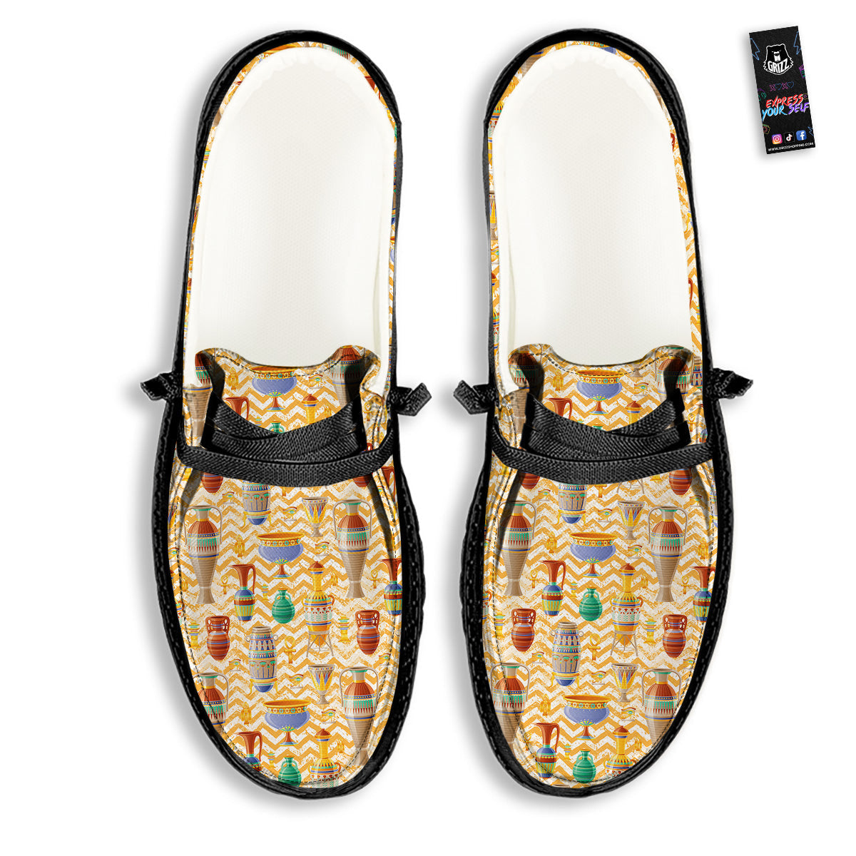 Vase And Pottery Ancient Egyptian Print Pattern Black Loafers-grizzshop