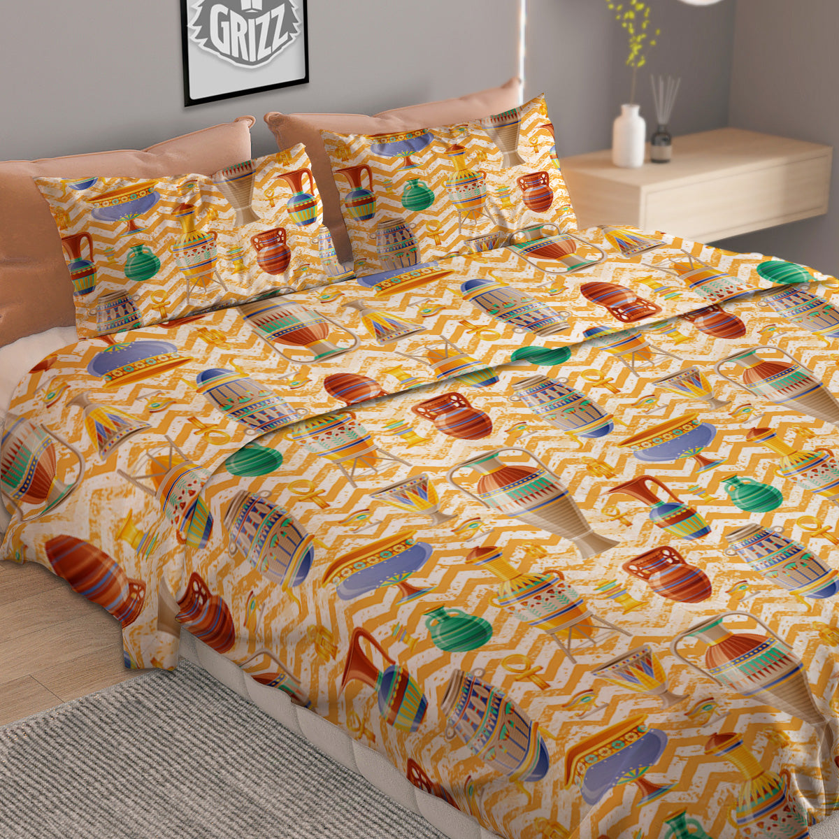 Vase And Pottery Ancient Egyptian Print Pattern Duvet Cover Bedding Set