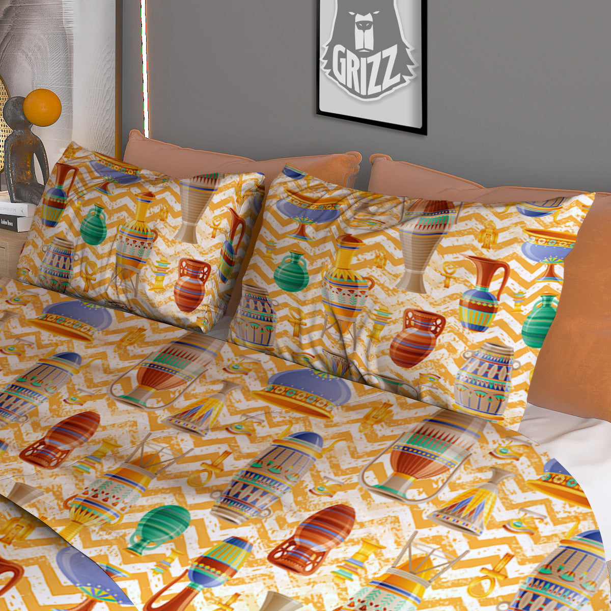 Vase And Pottery Ancient Egyptian Print Pattern Duvet Cover Bedding Set