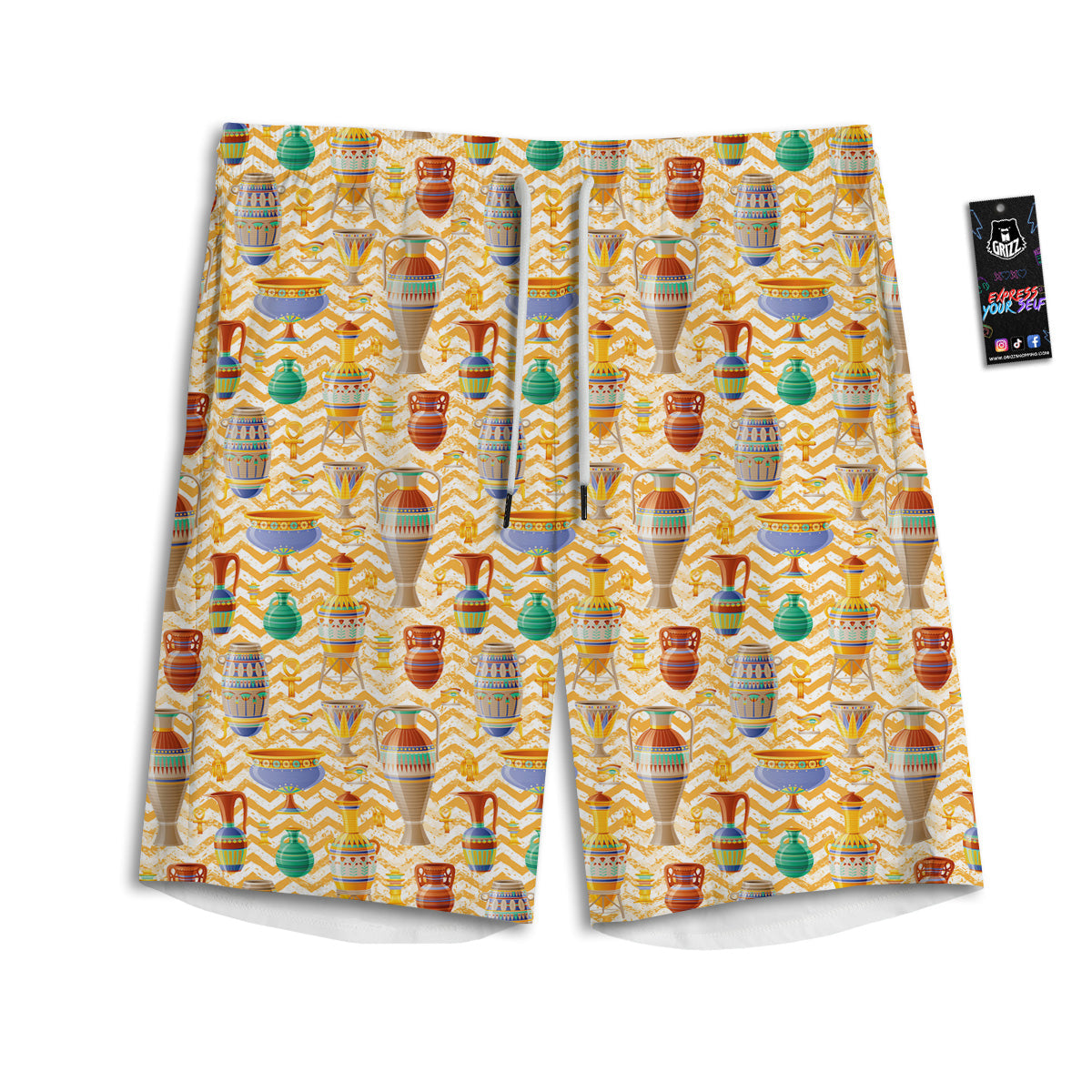 Vase And Pottery Ancient Egyptian Print Pattern Men's Athletic Shorts