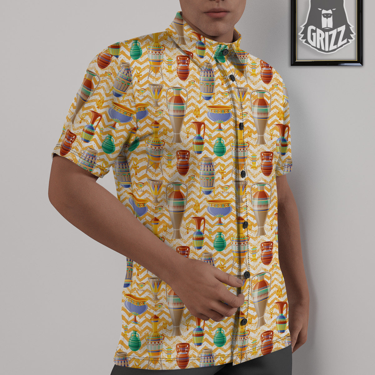 Vase And Pottery Ancient Egyptian Print Pattern Untucked Shirts-grizzshop