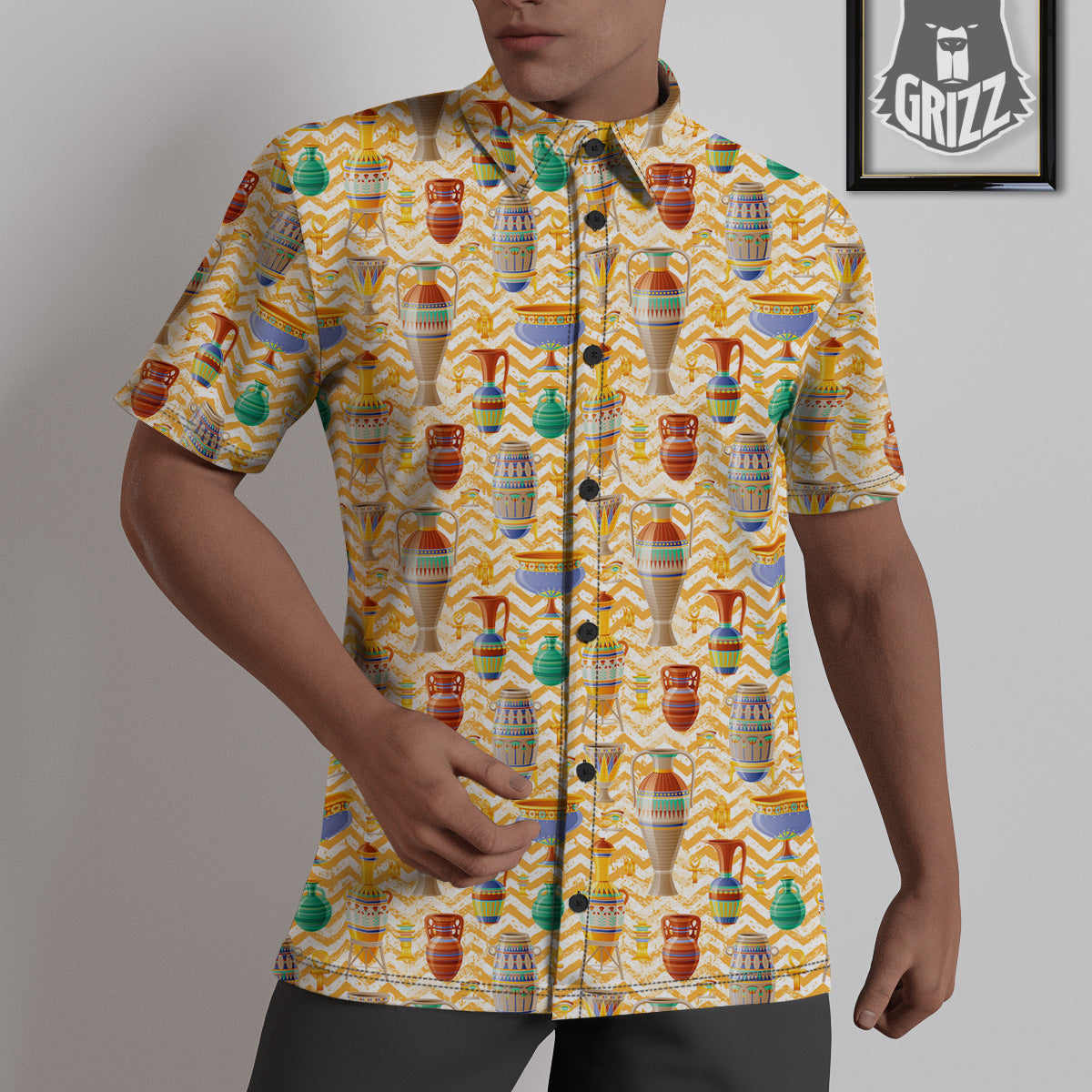 Vase And Pottery Ancient Egyptian Print Pattern Untucked Shirts-grizzshop