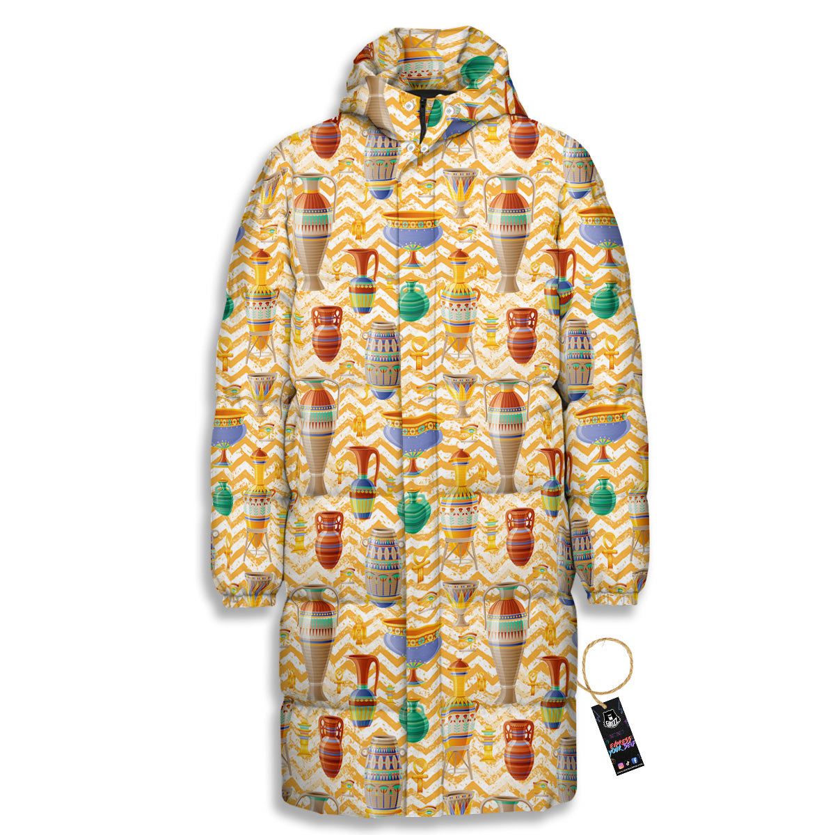 Vase And Pottery Ancient Egyptian Print Pattern Long Down Jacket