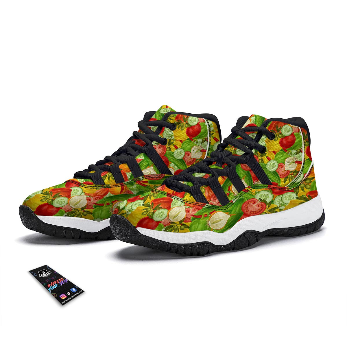 Vegan Colorful Pattern Print Black Bball Shoes-grizzshop