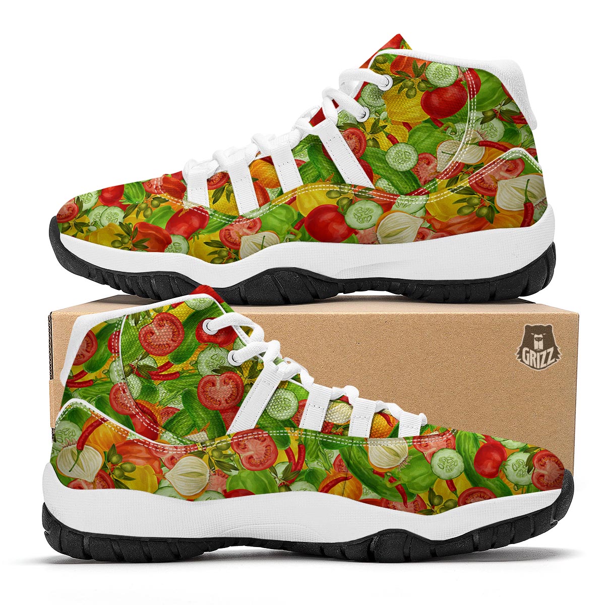 Vegan Colorful Pattern Print White Bball Shoes-grizzshop