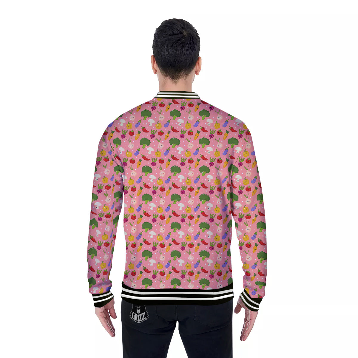 Vegan Cute Print Pattern Baseball Jacket-grizzshop