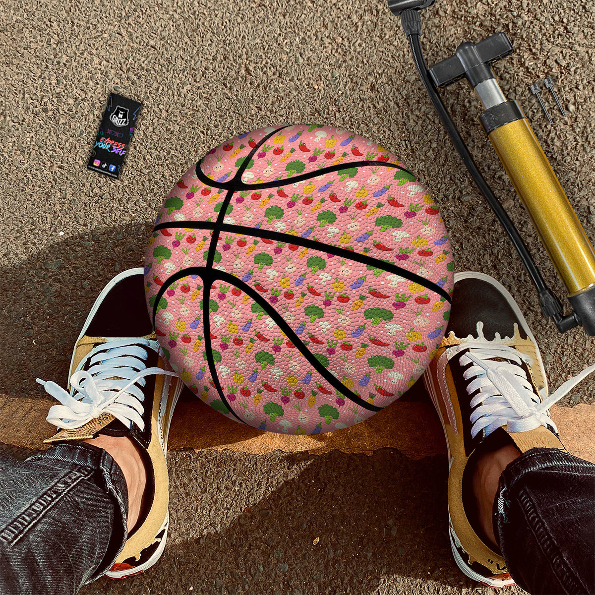 Vegan Cute Print Pattern Basketball-grizzshop