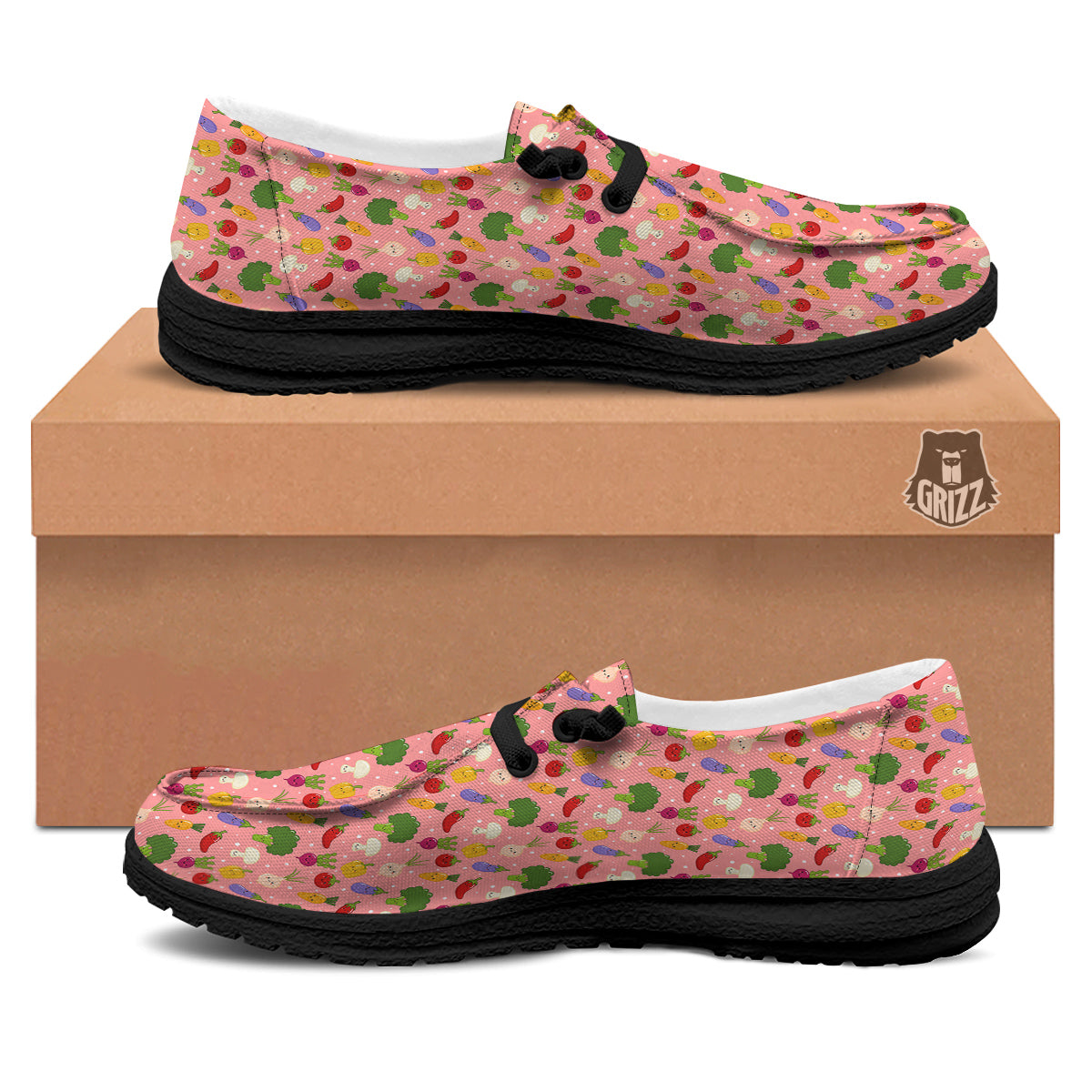 Vegan Cute Print Pattern Black Loafers-grizzshop