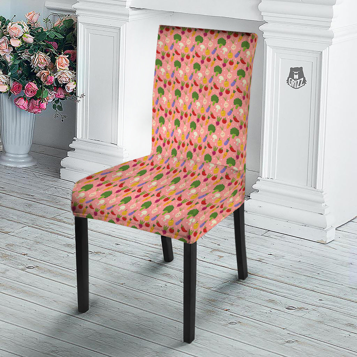 Vegan Cute Print Pattern Dining Chair Slipcover-grizzshop