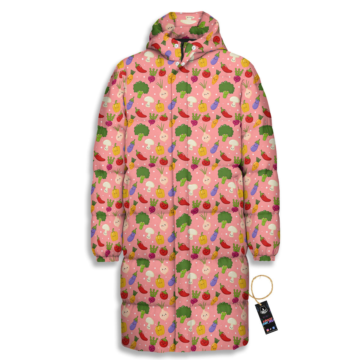 Vegan Cute Print Pattern Long Down Jacket-grizzshop