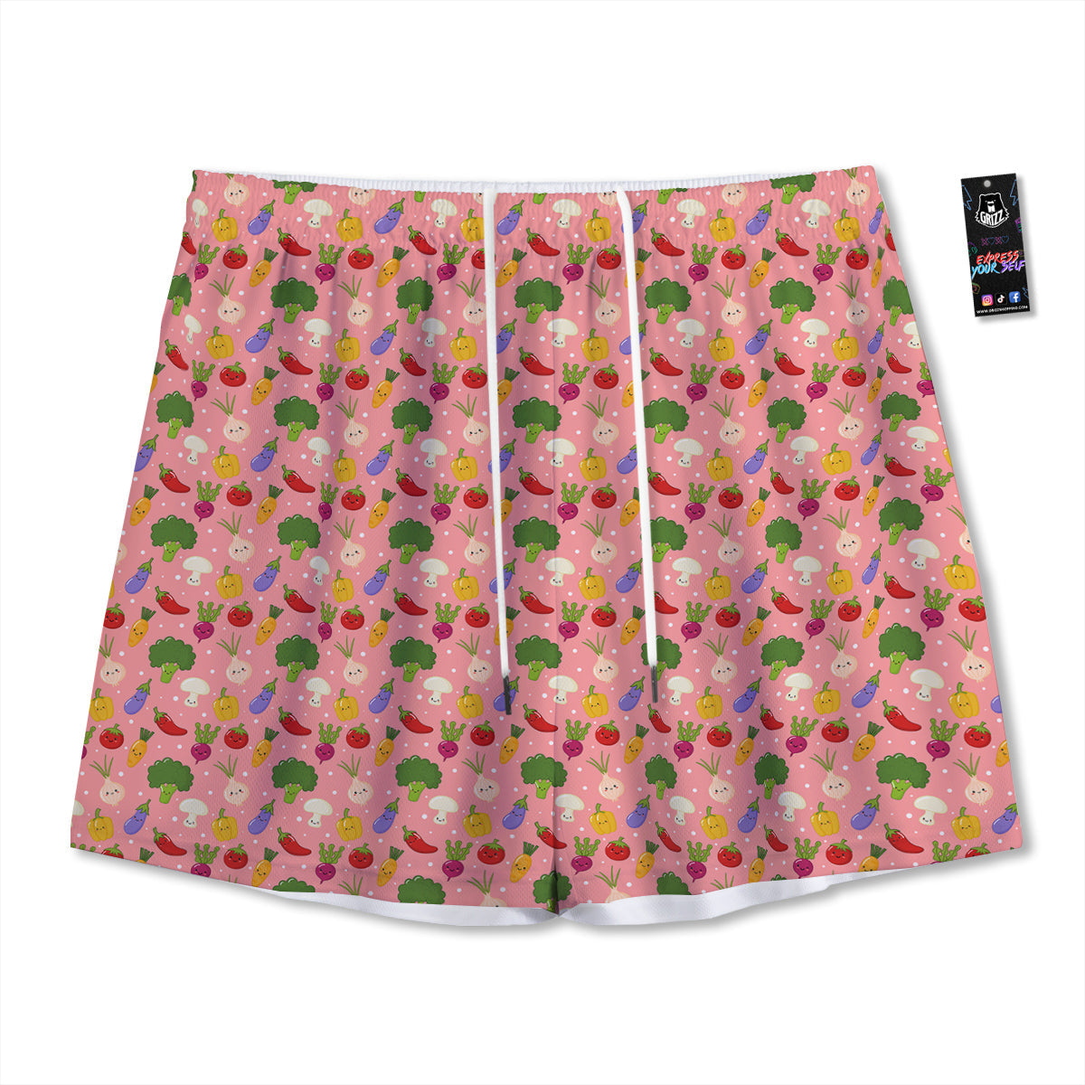 Vegan Cute Print Pattern Mesh Shorts-grizzshop