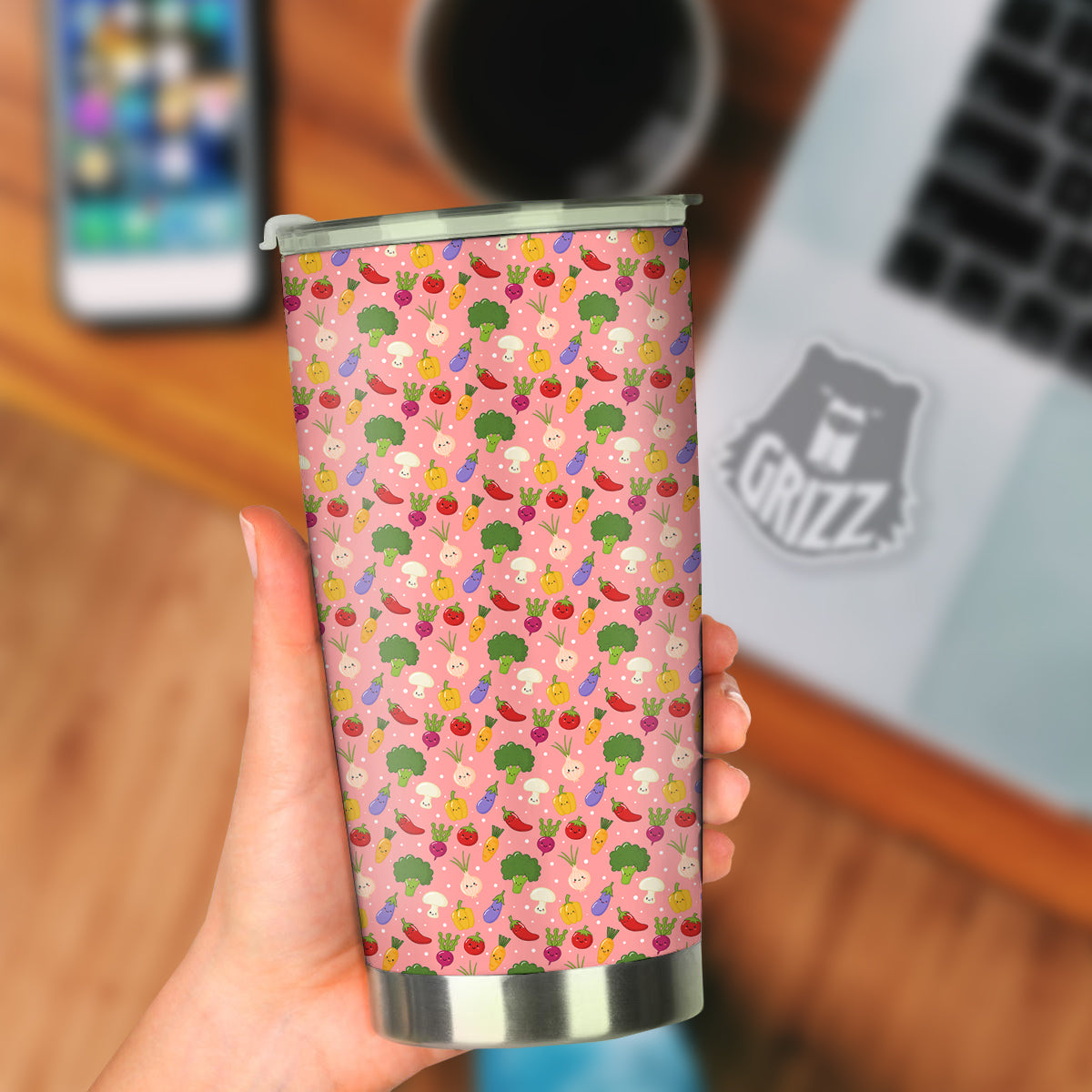 Vegan Cute Print Pattern Tumbler-grizzshop