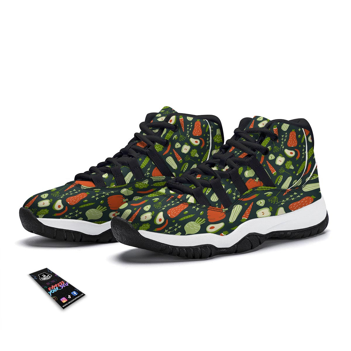 Vegan Pattern Print Black Bball Shoes-grizzshop