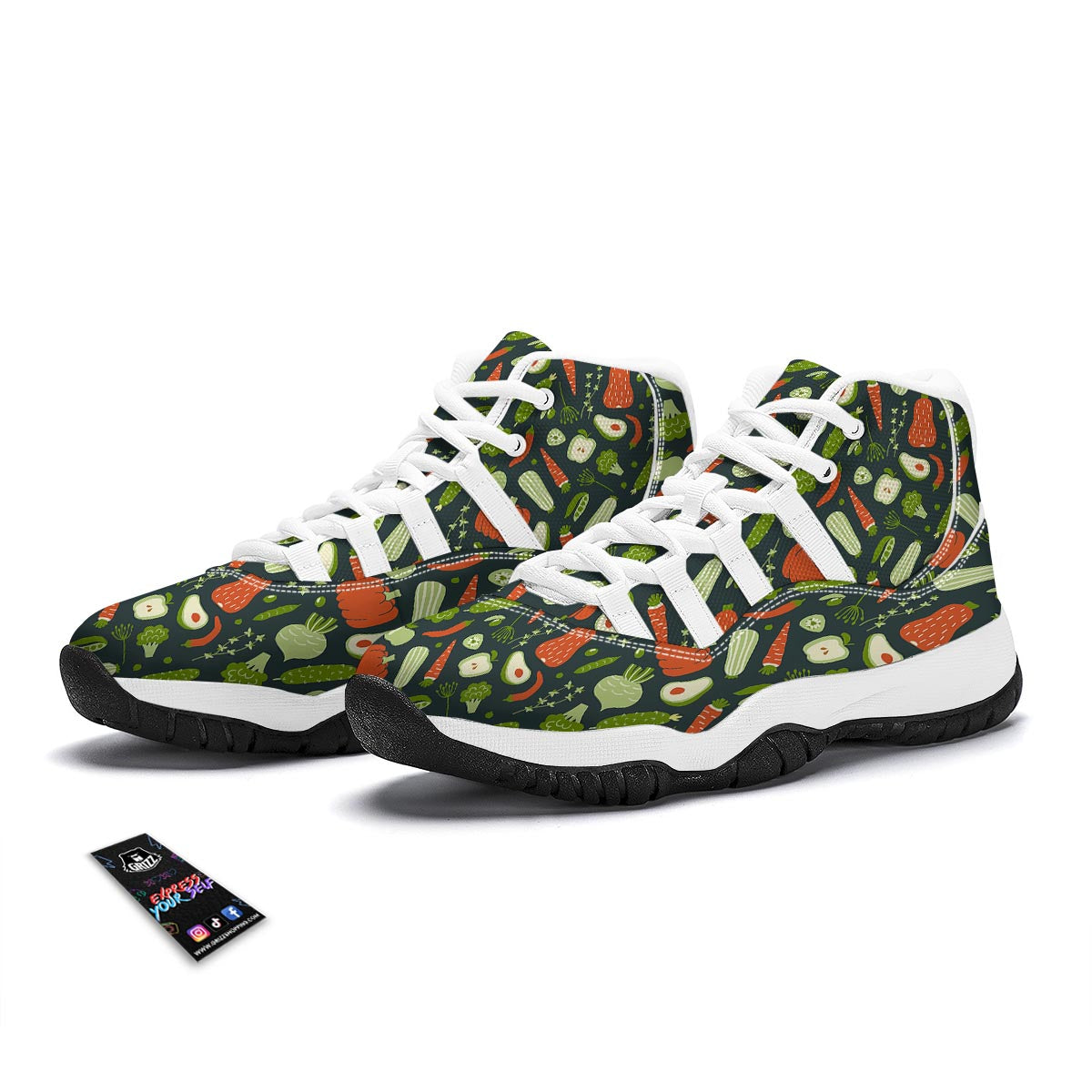 Vegan Pattern Print White Bball Shoes-grizzshop