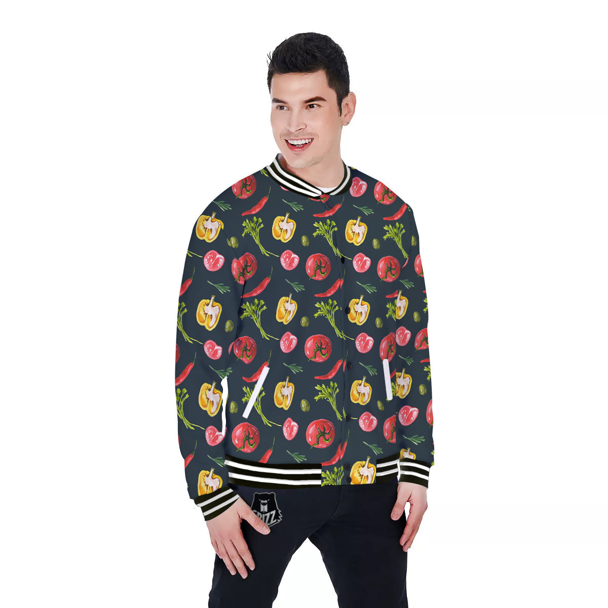 Vegan Watercolor Print Pattern Baseball Jacket-grizzshop
