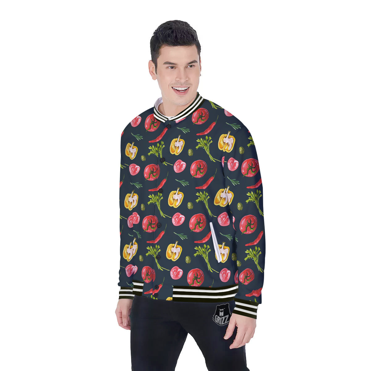 Vegan Watercolor Print Pattern Baseball Jacket-grizzshop