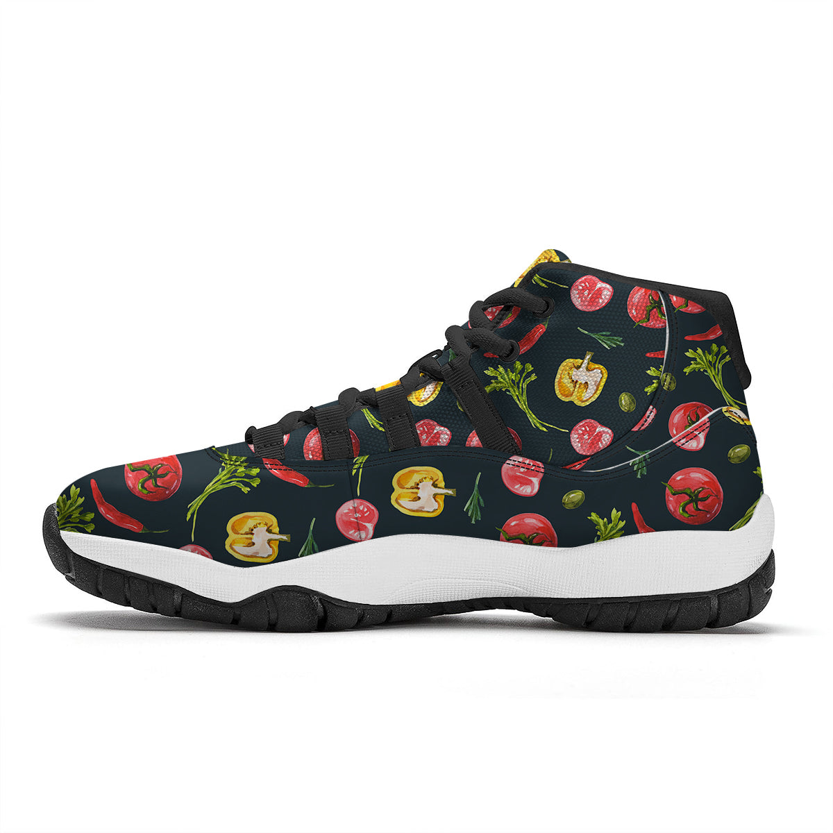 Vegan Watercolor Print Pattern Black Bball Shoes-grizzshop