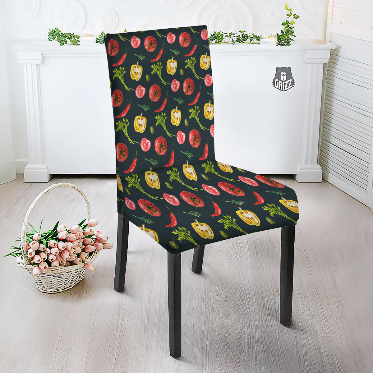 Vegan Watercolor Print Pattern Dining Chair Slipcover-grizzshop