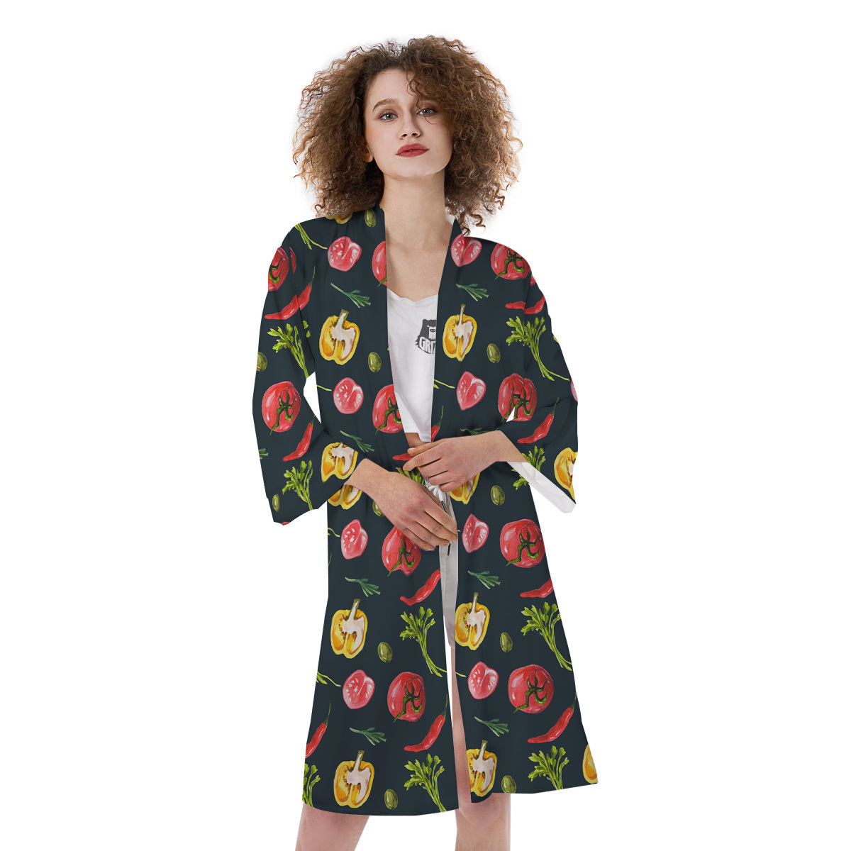Vegan Watercolor Print Pattern Kimono-grizzshop