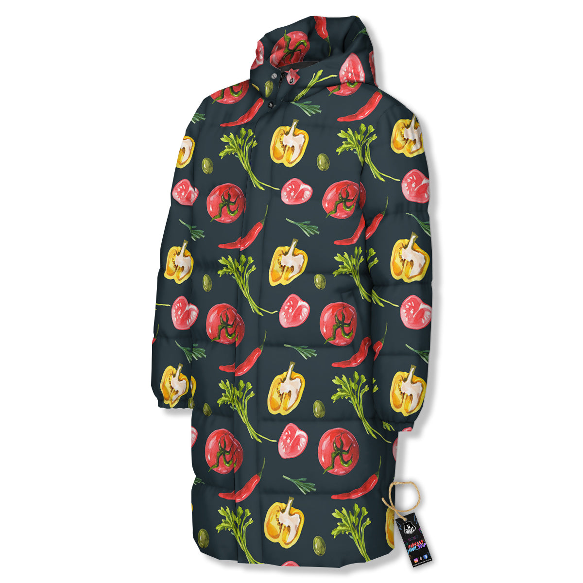 Vegan Watercolor Print Pattern Long Down Jacket-grizzshop