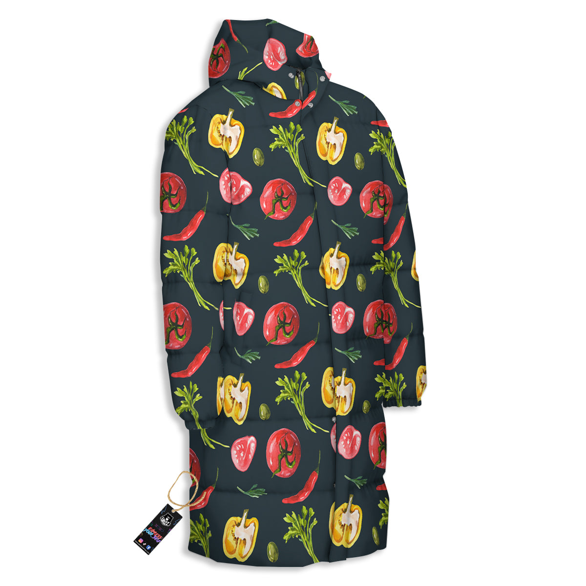 Vegan Watercolor Print Pattern Long Down Jacket-grizzshop