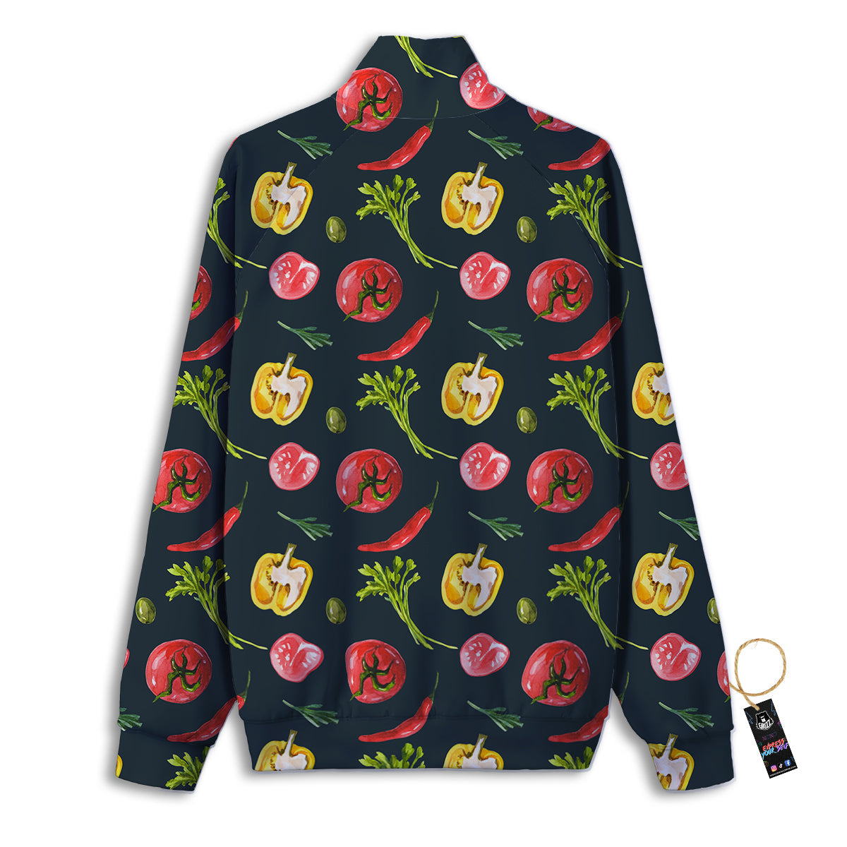 Vegan Watercolor Print Pattern Track Jacket-grizzshop