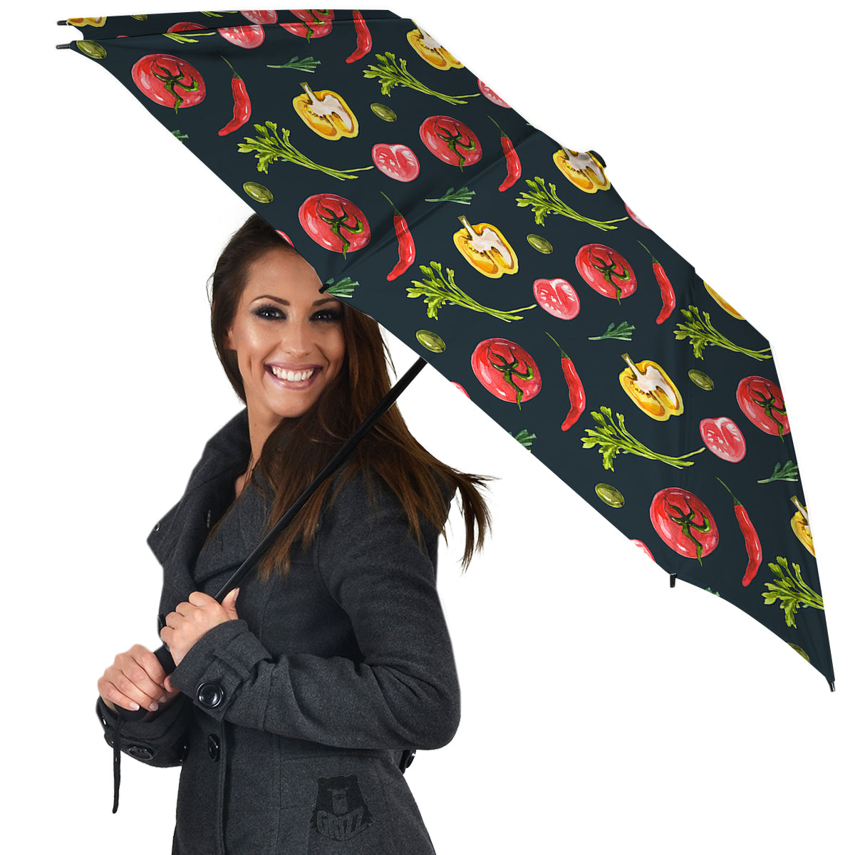 Vegan Watercolor Print Pattern Umbrella-grizzshop