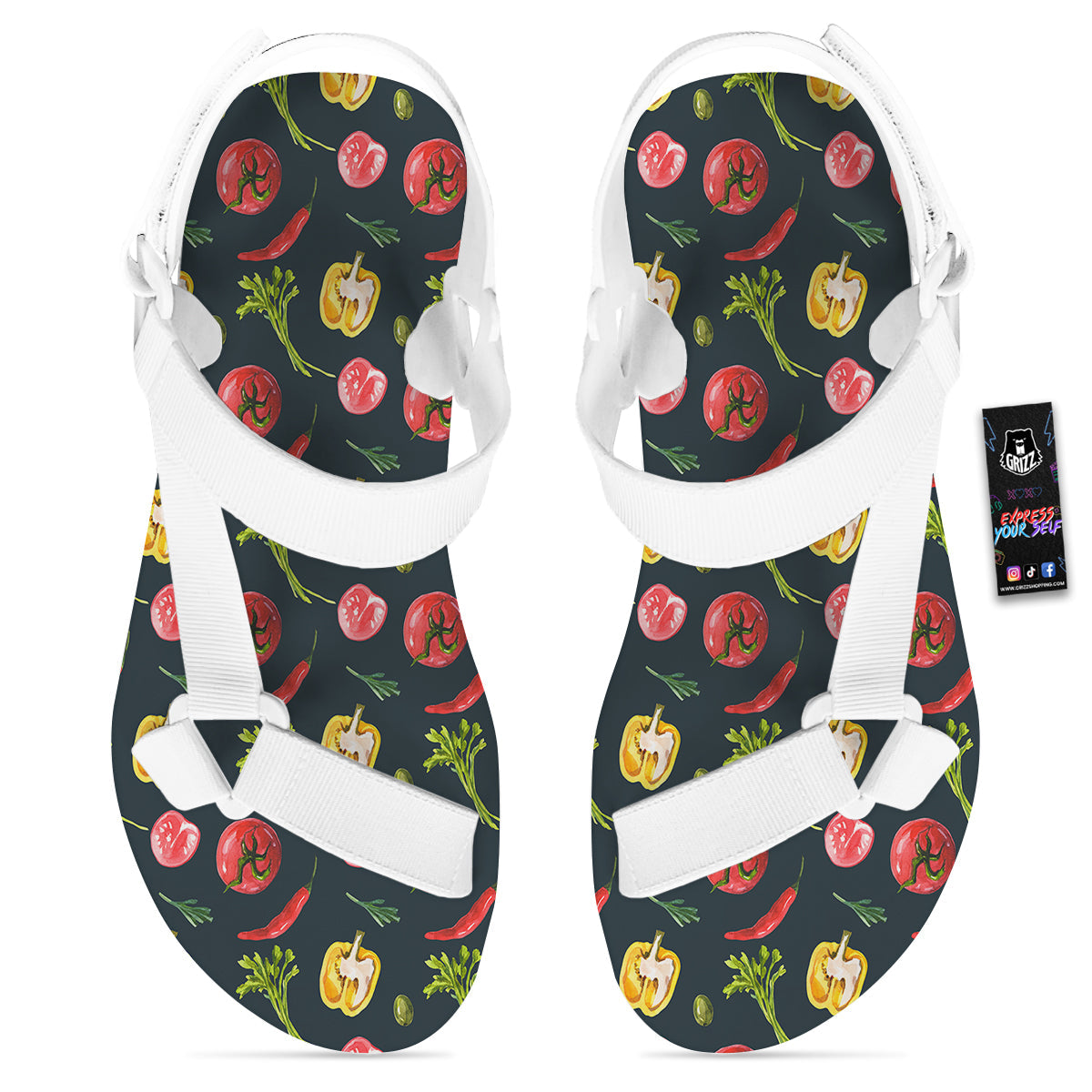 Vegan Watercolor Print Pattern White Open Toe Sandals-grizzshop