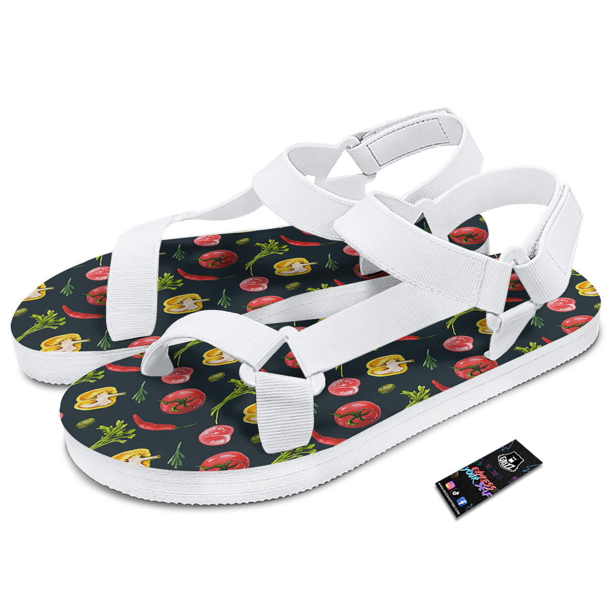 Vegan Watercolor Print Pattern White Open Toe Sandals-grizzshop
