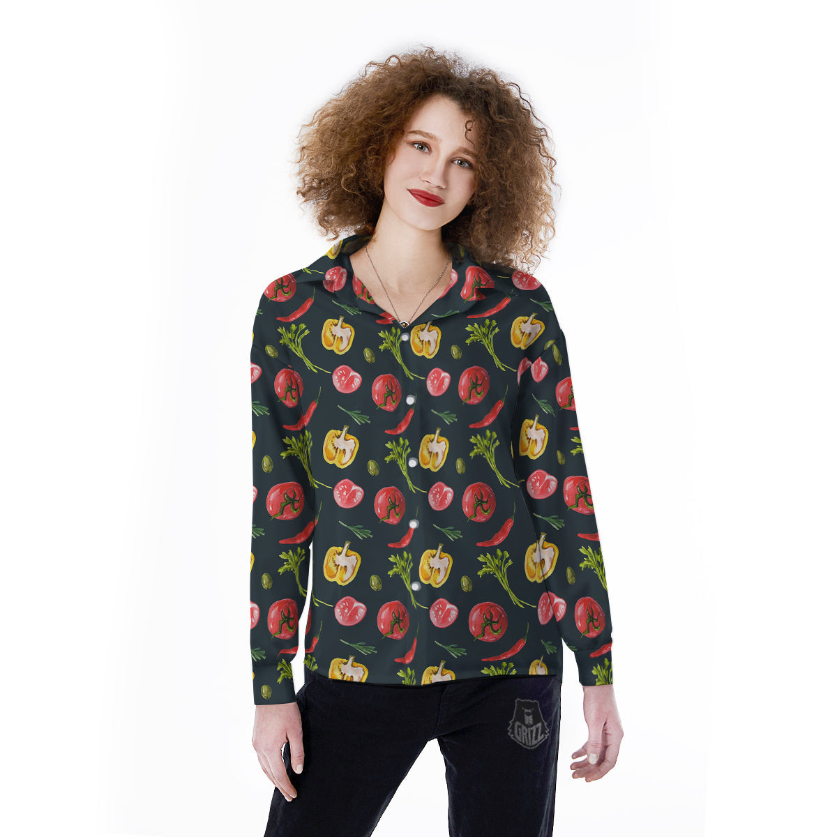 Vegan Watercolor Print Pattern Women's Long Sleeve Shirts-grizzshop
